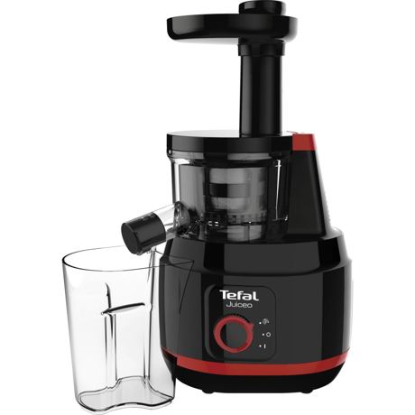  Storcător de fructe și legume Tefal Juiceo ZC150838, 150W, Presare la rece, Functie de inversare a miscarii, 0.8 L, Negru/rosu