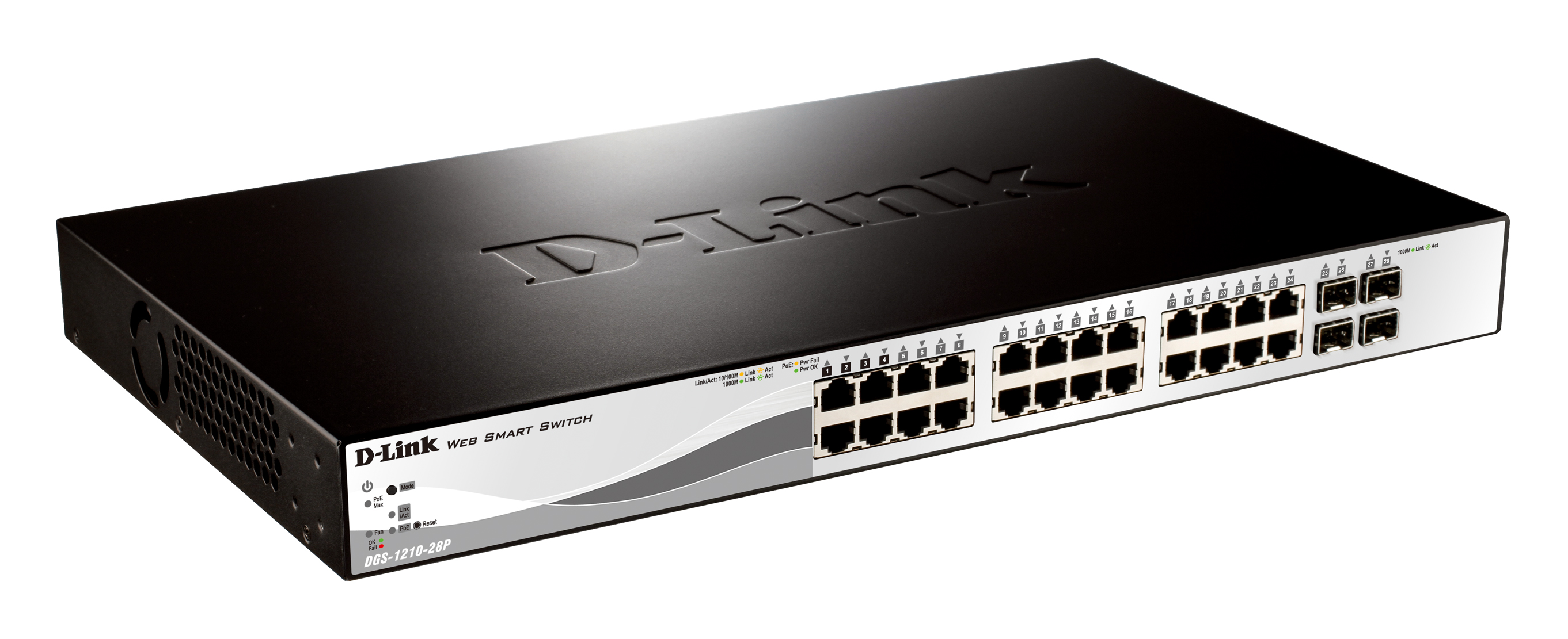 D Link Switch D-Link DGS-1210-28P, 24 porturi Gigabit PoE Base-T, 4 porturi SFP 1000Mbps, rackabil