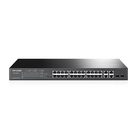 Switch TP-Link T1500-28PCT, 24 porturi 10/100Mbps, 4 porturi Gigabit, 2 porturi SFP, Rackmount, Layer 2 Management