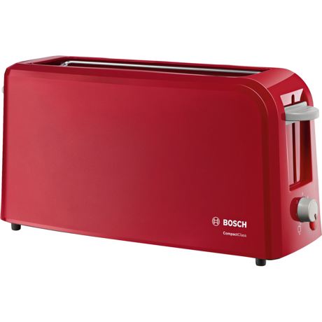 Prajitor de paine Bosch CompactClass TAT3A004, 980 W, fanta lunga, 2 felii, reglaj electronic, suport chifle integrat, Rosu