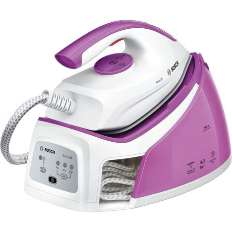 Statie de calcat Bosch Serie 2 TDS2110, 2400 W, Palladium-Glissée, 4,3 bar, i-Temp Advanced, super-jet abur 180 g/min, 1,5 l, Calc'nClean Easy, Eco, alb/roz
