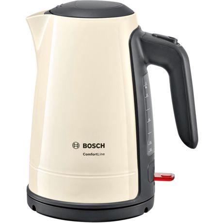 Fierbator de apa Bosch ComfortLine TWK6A017, 2400 W, Cană termoizolantă 1,7 l, Filtru anti-calcar detasabil din inox, Oprire automată, Cream/gri închis