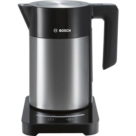 Fierbator de apa Bosch TWK7203, 2200 W, Cana termoizolanta cu pereti inox 1,7 l, Slider TouchControl (70-100°C), Filtru detasabil anti-calcar, Oprire automata, Inox/negru