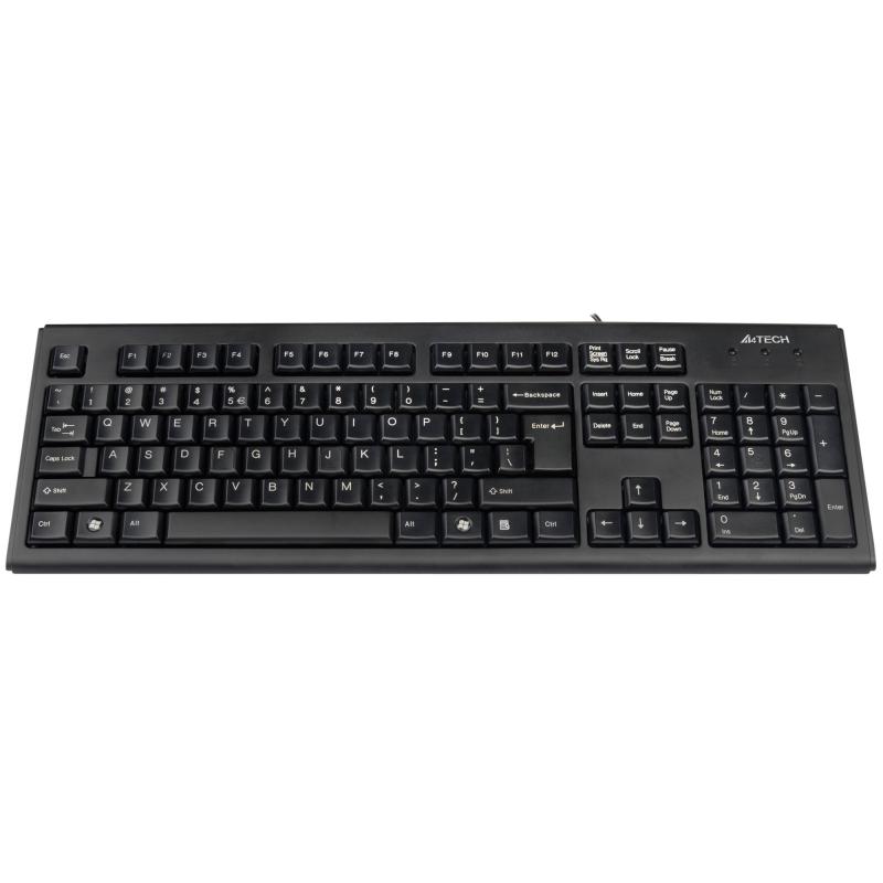 Tastatura A4Tech KR-85, cu fir, US layout, neagra, Rounded key-caps, Laser inscribed keys, PS/2