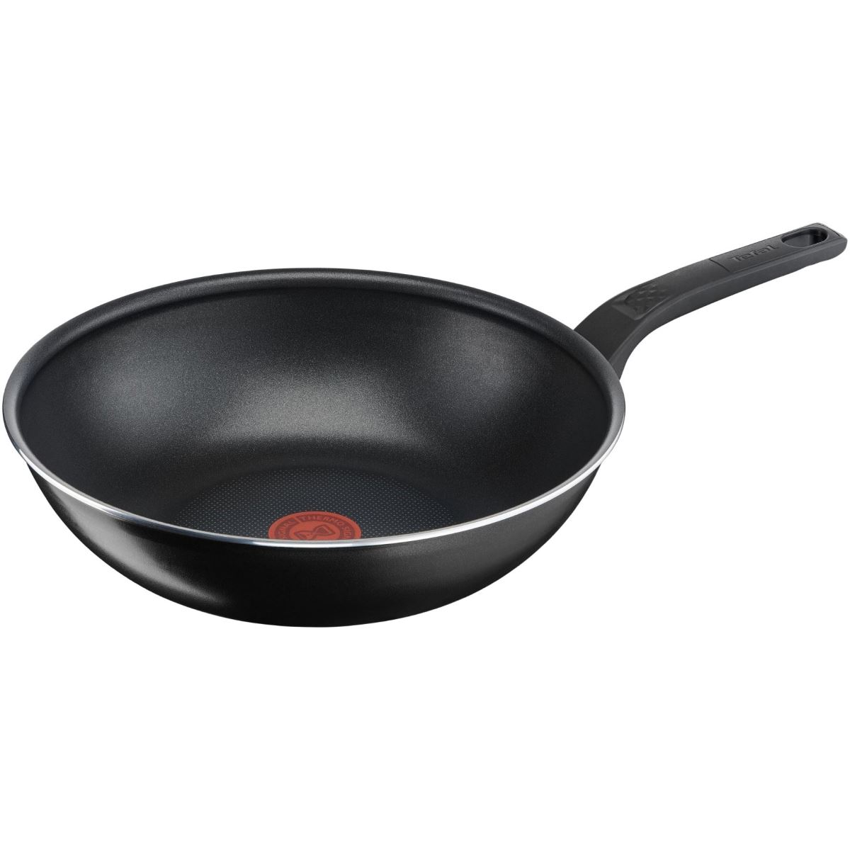 Tigaie wok Tefal Simply Clean B5671953, 28 cm, Thermo-Spot, Înveliș antiaderent Titanium, Aluminiu, Compatibil cu mașina de spălat vase, Negru