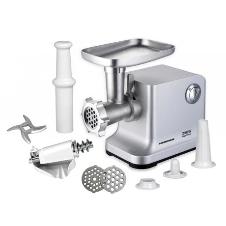 Tocator de carne Heinner MG-2100SS, 2100W, 2 kg., Acc rosii, Acc. Carnati, Argintiu