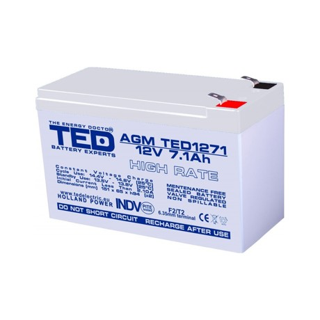 Acumulator stationar 12V 7,1Ah High Rate F2 AGM VRLA TED Electric TED1271HR