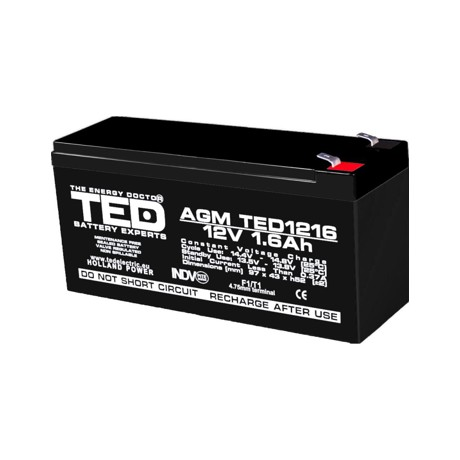 Acumulator stationar 12V 1,6Ah F1 AGM VRLA TED Electric TED1216