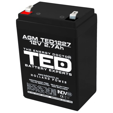 Acumulator stationar 12V 2,7Ah F1 AGM VRLA TED Electric TED1227