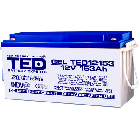  Acumulator TED AGM VRLA 12V 153A GEL dimensiuni 483mm x 170mm x h 240mm F12 M8