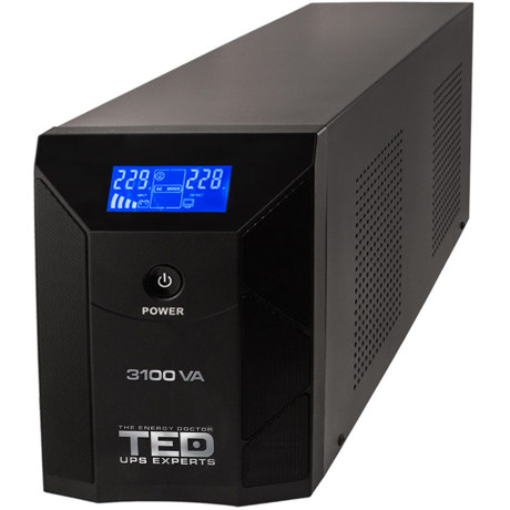 UPS TED Electric A0058831 3100VA / 1800W Line Interactive cu 3 iesiri schuko si display LCD TED-3100