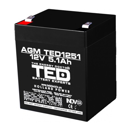 Acumulator stationar 12V 5,1Ah F2 AGM VRLA TED Electric TED1251