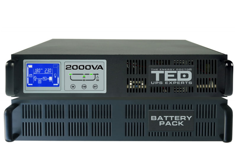 UPS 2000VA / 2000W rackabil 2U + cabinet 2U Online 2 schuko + 3 IEC Ted UPS Expert