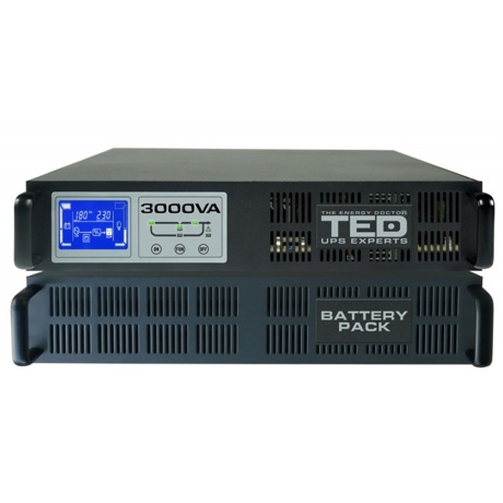 UPS 3000VA / 3000W rackabil 2U + cabinet 2U Online 2 schuko + 3 IEC Ted UPS Expert