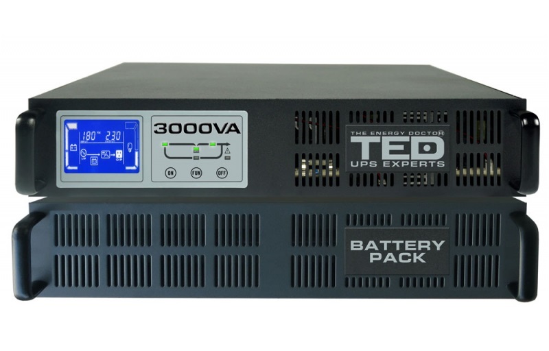 UPS 3000VA / 3000W rackabil 2U + cabinet 2U Online 2 schuko + 3 IEC Ted UPS Expert