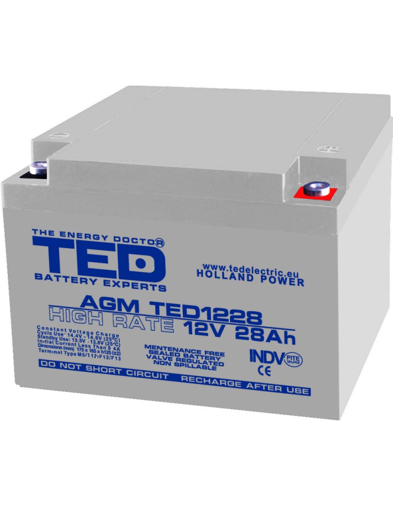 Acumulator stationar 12V 28Ah High Rate M5 AGM VRLA TED Electric TED1228