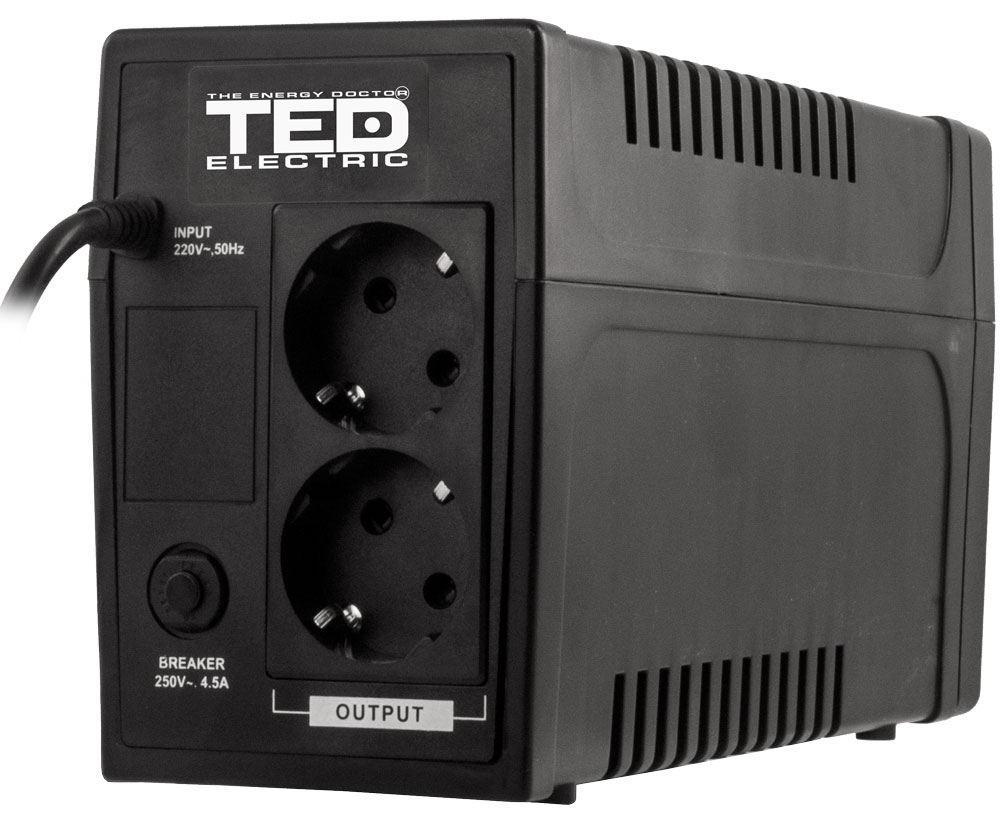 UPS TED DZ088390 900VA (850VA) LED Line Interactive cu stabilizator 2 iesiri schuko