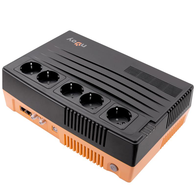 UPS nJoy Shed 625, 625VA/375W, 5 Prize Schuko cu protectie din care 4 legate la baterie, Management, Reglaj Automat al Tensiunii, Protectie LAN si Coaxial