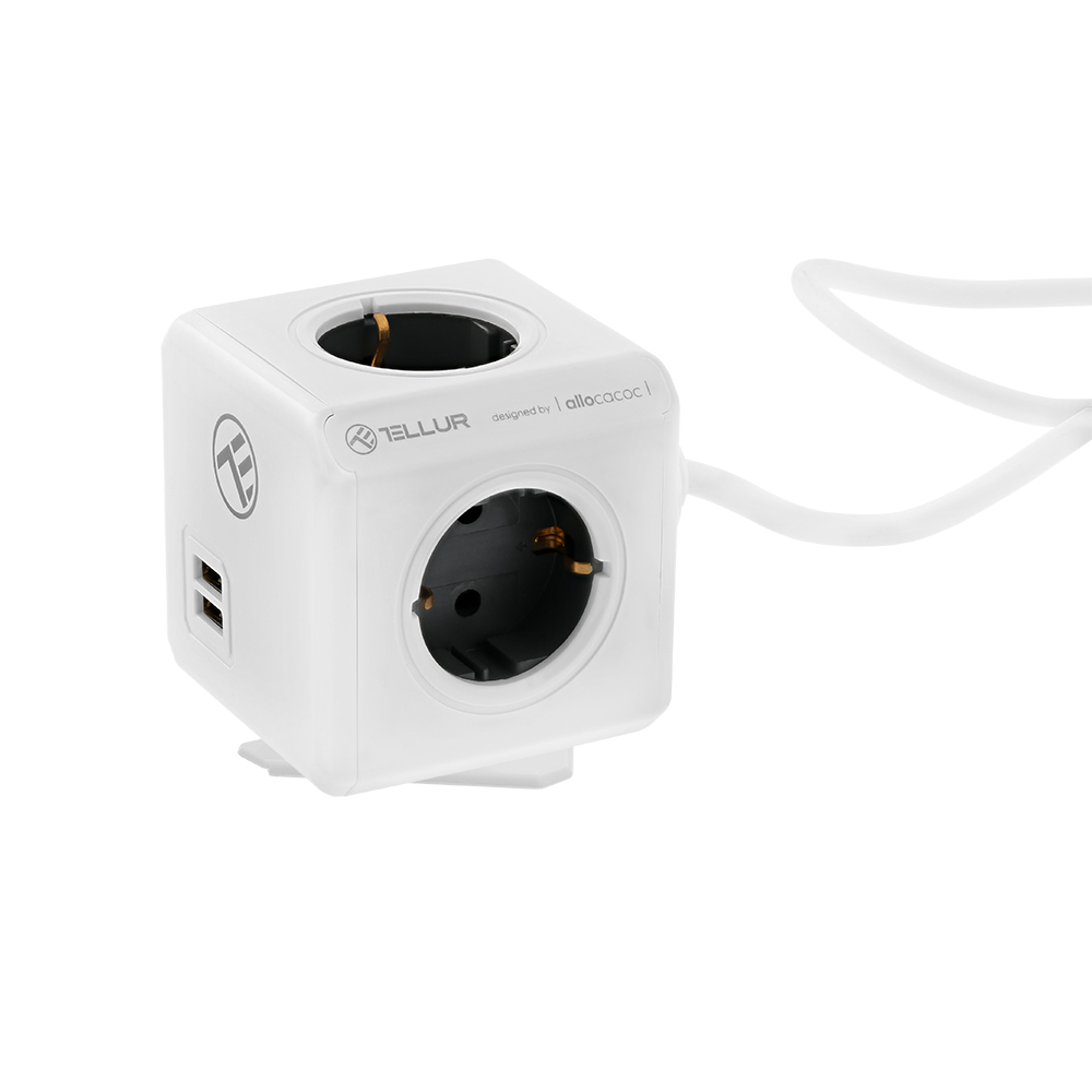 Prelungitor Tellur PowerCube, 4 Prize + 2 x USB,  Cablu 1.5m, Alb