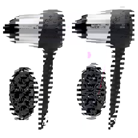 Uscator de par Rowenta Powerline CV5062, 2300 W, 2 Trepte, doua accesorii, Negru/Argintiu