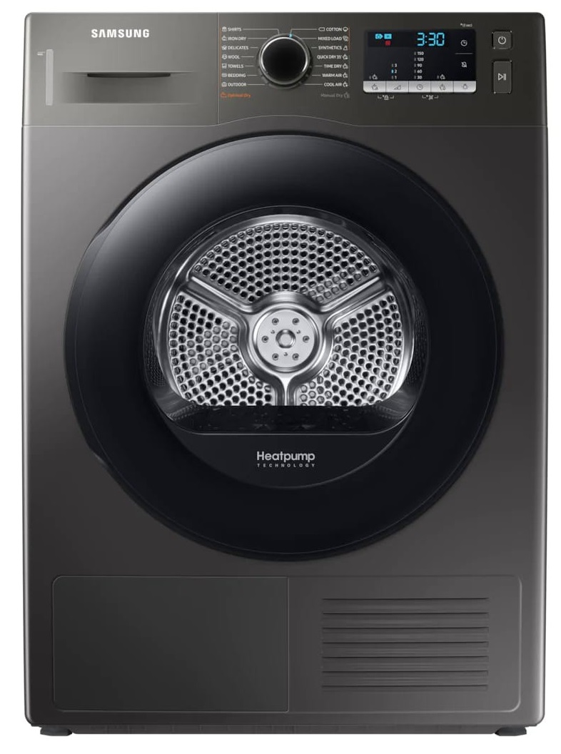 Uscator de rufe Samsung DV90TA040AX, Cu pompa de caldura, 9 kg, Display, Tambur iluminat, Inox