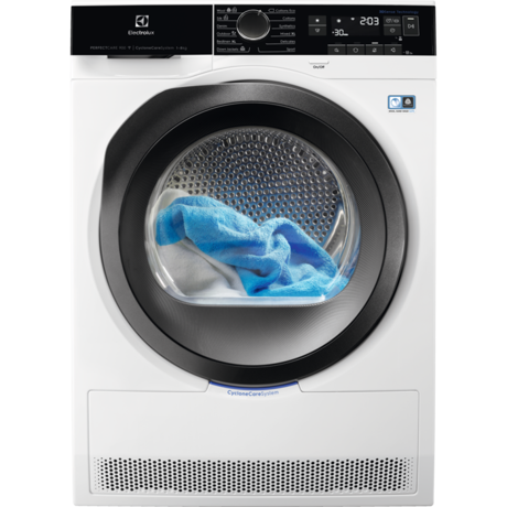 Uscator de rufe Electrolux EW9H188SC, Perfect Care 900, 8 kg, CycloneCare, 3DSense, Pompa de caldura, Alb