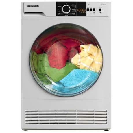 Uscator de rufe cu condensare Heinner HCD-V9T1CHB, Capacitate incarcare 9kg, Clasa energetica B, 15 programe de uscare, Display LED, Program rapid camasi 12 min, Program expres 29 min, Program Baby Care, Functie Start intarziat, Functie anti-sifonare, Lumina cuva, Selector nivel uscare, Alb