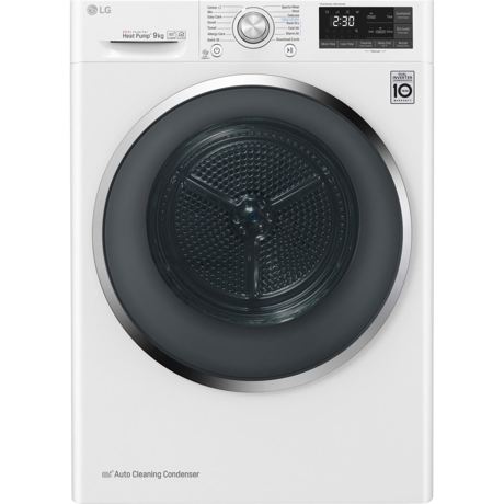 Uscator de rufe LG RC90U2AV2W, Pompa de caldura Dual Inverter, Cu condensare, 9 kg, Display LED, Touch control, Wi-Fi, Functie curatare automata condensator, Alb