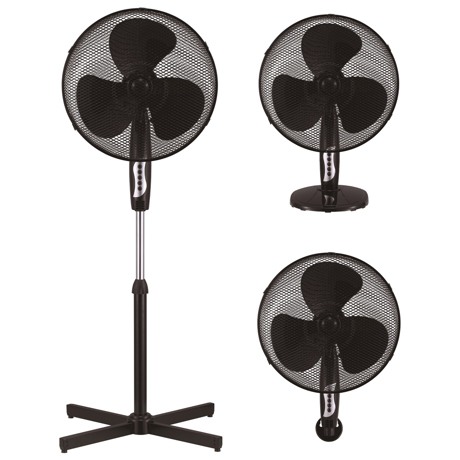 Ventilator 3 in 1 Albatros V40 Trio, 3 viteze, Diametru 40 cm, Oscilaţie la 80°, Grilaj de protecţie, H 125 cm, Negru