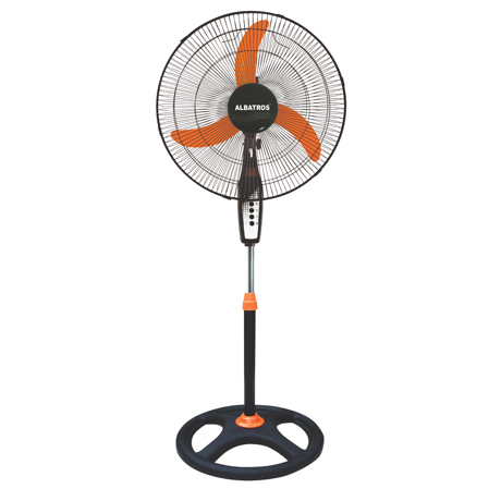 Ventilator cu picior Albatros V45B, 3 viteze, Diametru 45 cm, Oscilaţie la 80°, Grilaj de protecţie, Suport tip "picior", Negru/Portocaliu