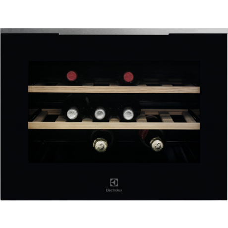 Racitor de vinuri incorporabil Electrolux KBW5X, 49 L, Capacitate 18 sticle, Rafturi lemn, Control electronic, H 45 cm, Negru/Inox antiamprenta