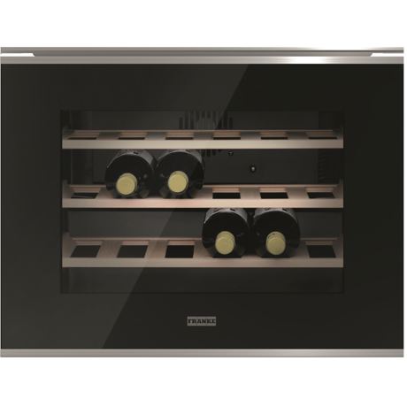 Vitrina pentru vinuri incorporabila Franke Mythos FMY 24 WCR XS, 24 sticle, Control electronic, Display, H 45 cm, L 56 cm, Negru/inox, 131.0669.345