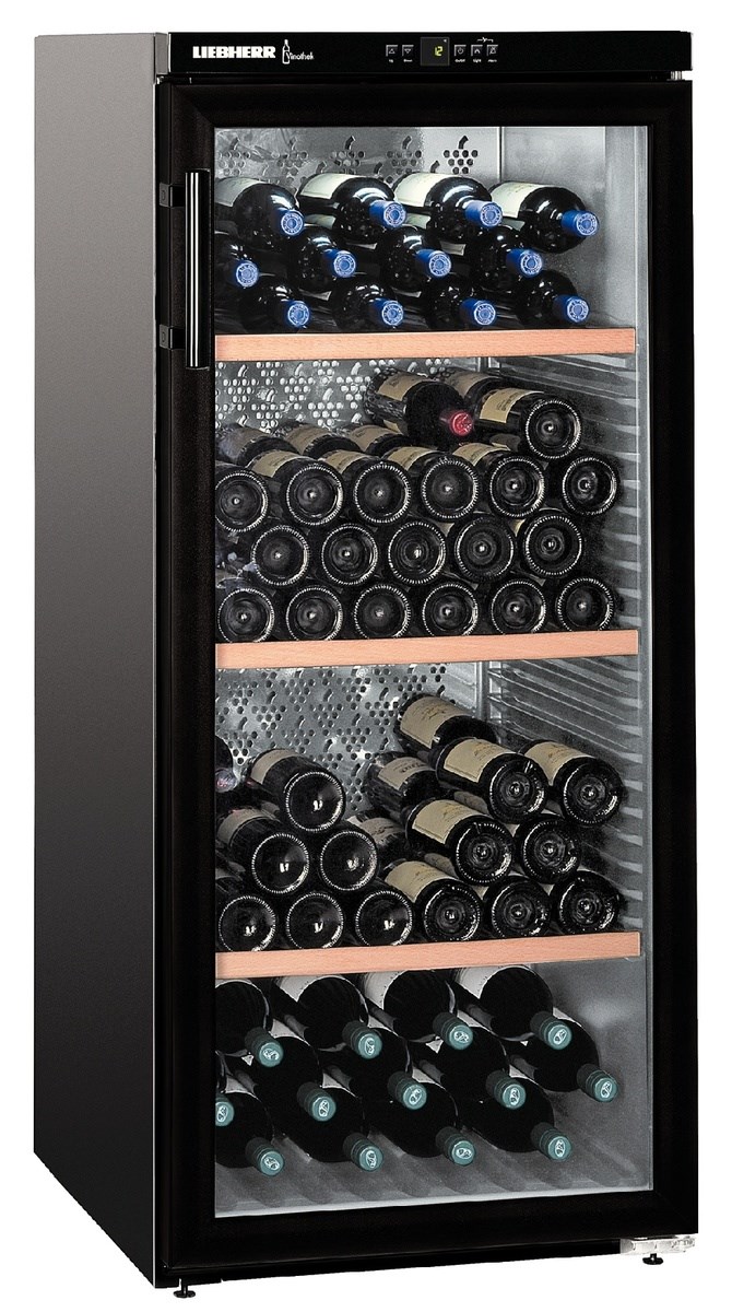 Vitrina pentru vinuri Liebherr WKb 3212, 309 L, 164 sticle, Rafturi lemn, Control taste, Display, H 135 cm, Negru