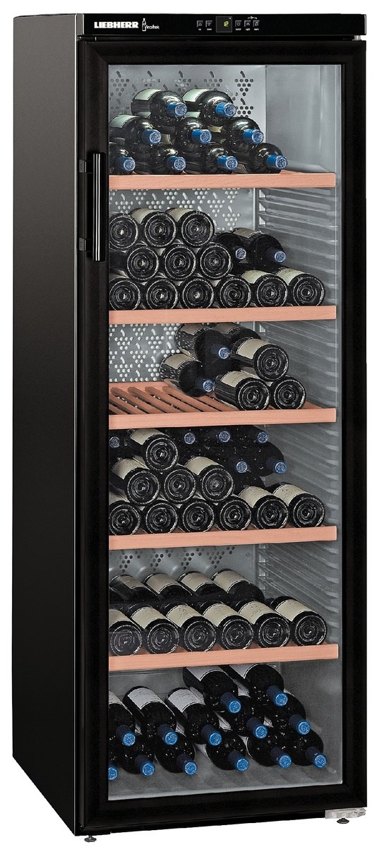 Vitrina pentru vinuri Liebherr WKb 4212, 395 L, 200 sticle, Rafturi lemn, Control taste, Display, H 165 cm, Negru