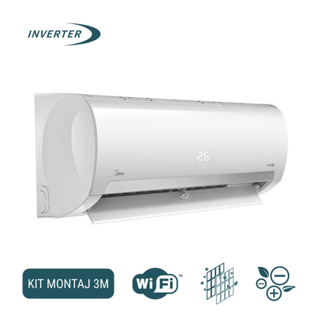Aer conditionat Midea New Prime 2021 MA2-12NXD0-XI, 12000 BTU, Wi-Fi Control, Functie iECO, Auto-curatare, Inverter Quattro, R32, Kit instalare inclus, Alb