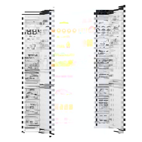 Combina frigorifica LG GBB72MCEFN, Total No Frost, 384 L, Display LED intern, Suport sticle, Smart Diagnosis™, H 203 cm, Negru mat