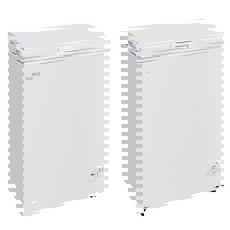 Lada frigorifica Samus LS220A+, 200 L, Termostat reglabil, Interior aluminiu, Dezghetare manuala, L 91 cm, Alb