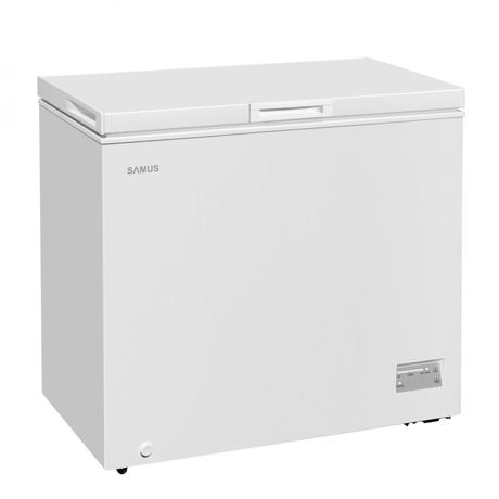 Lada frigorifica Samus LS221A+, 200 L, Termostat reglabil, Functie Fast freeze, Interior aluminiu, L 91 cm, Alb