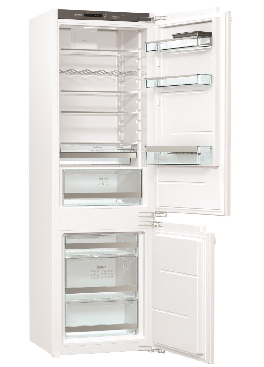 Combina frigorifica incorporabila Gorenje NRKI5182A1, 248 l, No Frost congelator, Display LED intern, H 177.2 cm, Alb