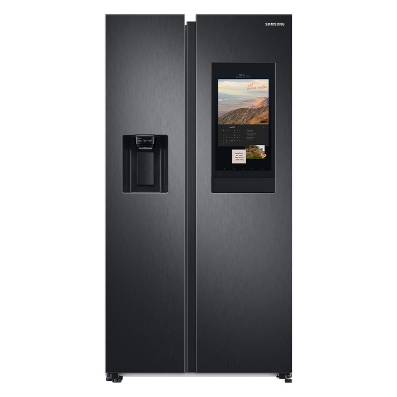 Side by Side Samsung Display Family Hub™ RS6HA8891B1/EF, 614L, No Frost, Twin Cooling Plus, Metal Cooling, SmartThings Wi-Fi, Camera View Inside*, Meal Planner, Dozator de apa si gheata, Clasa E, H 178 cm, Dark Inox