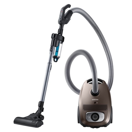 Aspirator cu sac Samsung Pet Care VC079HNJGGD, 750 W, 3 L, Control pe maner, Perie in 2 pasi, Perie Pet Care, Mini-accesoriu Pet Care, Accesoriu 3-în-1, Truffle Metal