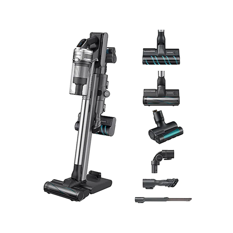 Aspirator vertical Samsung VS20R9046T3, 550 W, 0.8 L, Autonomie 60 min. (maxim), 21.9 V, Perie Turbo Action, Perie Soft Action, Mini perie Turbo, Digital Inverter, ChroMetal (Argintiu)