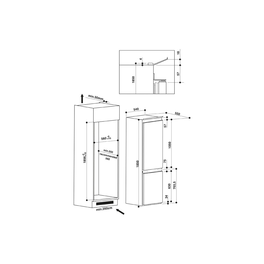 Combina frigorifica incorporabila Hotpoint Ariston BCB 7525 E C AA, 290 l, A+, Display electronic, H 185 cm, Alb