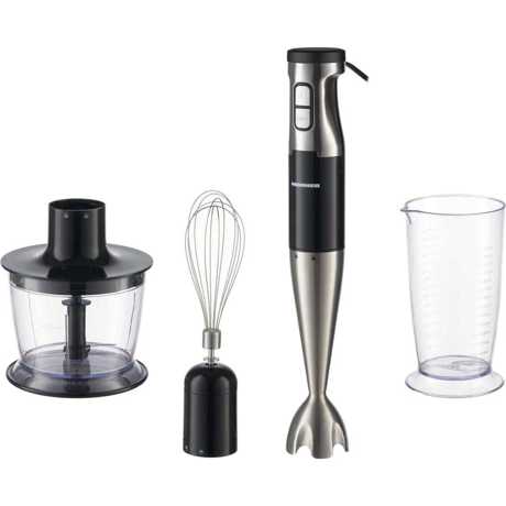 Blender de mana Heinner HB-1000XBK, 1000 W, Viteza variabila, Vas 0.7 L, Tocator 0.5 L, Tel, Negru/inox