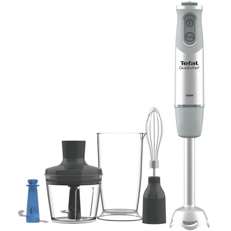 Blender de mana Tefal Quickchef HB65KD38, 1000 W, 20 Viteze, Functie Turbo, Vas gradat 800 ml, Tocător Tel, Gri