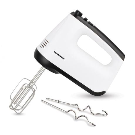 Mixer de mana Heinner HM-400WHBK, 400W, 6 viteze, Turbo, 2 palete mixare, 2 carlige pentru framantat, Alb/negru
