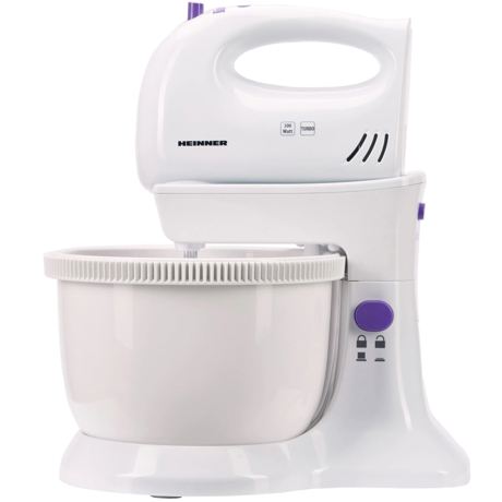 Mixer cu bol Heinner Ultraviolet HMB-350UV, 300W, 2.5 L, 5 viteze + Turbo, Alb/violet