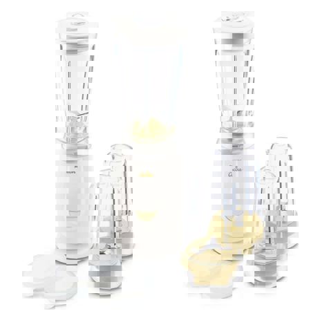 Mini blender Philips HR2860/80, 220 W, 0.4 L, 2 accesorii, Alb/Galben