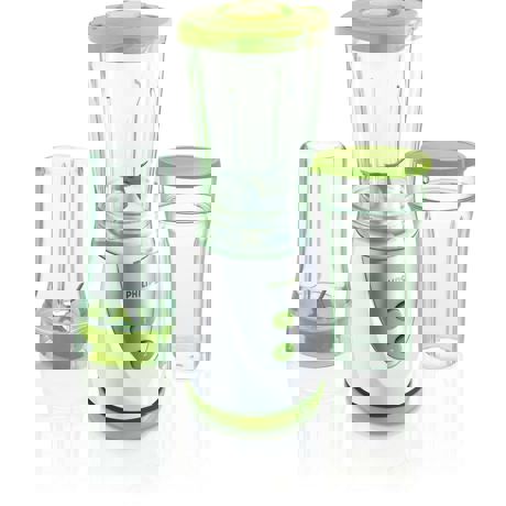 Mini blender Philips HR2870/60, 250 W, 0.6 L, 2 accesorii, 2 viteze, Alb/Verde