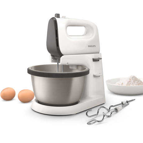 Mixer cu bol Philips HR3750/00, 450 W, Mixare in vid, Bol 3 L, 5 viteze+Turbo, Gri caşmir